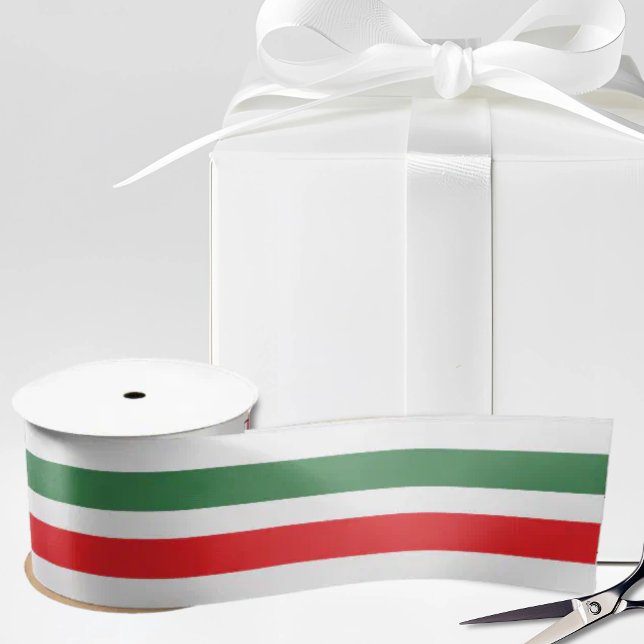 Italian Flag Stripes on White Satinband (Italian flag stripes Satin Ribbon, green white and red for heritage gifting or crafts)
