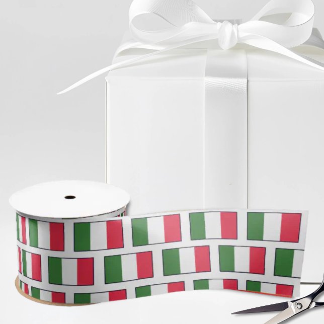 Italian Flags Repeat on White Satinband (Flag of Italy repeat on white satin ribbon)