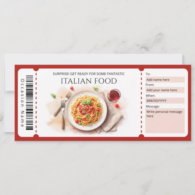 Italian Food Gift Certificate Einladung (Vorderseite)