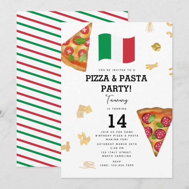 Italian Food Pizza & Pasta Making Birthday Party Einladung (Vorne/Hinten)