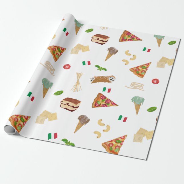 Italian Food Pizza Pasta Tiramisu Pattern Geschenkpapier (Ungerollt)
