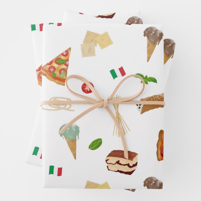 Italian Food Pizza Pasta Tiramisu Pattern Geschenkpapier Set (Beispiel)