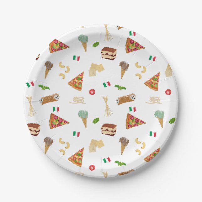 Italian Food Pizza Pasta Tiramisu Pattern Pappteller (Vorderseite)