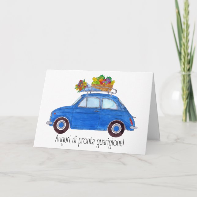 Italian Get well Blue Retro Fiat 500 Karte (Vorderseite)