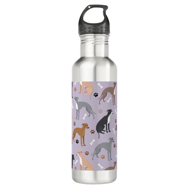 Italian Greyhound Dog Bones and Paws Edelstahlflasche (Vorderseite)