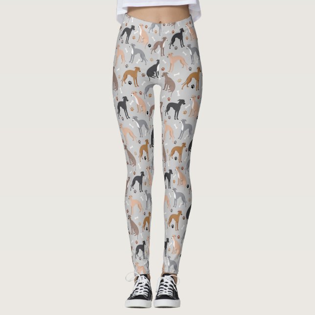 Italian Greyhound Dog Bones and Paws Leggings (Vorderseite)