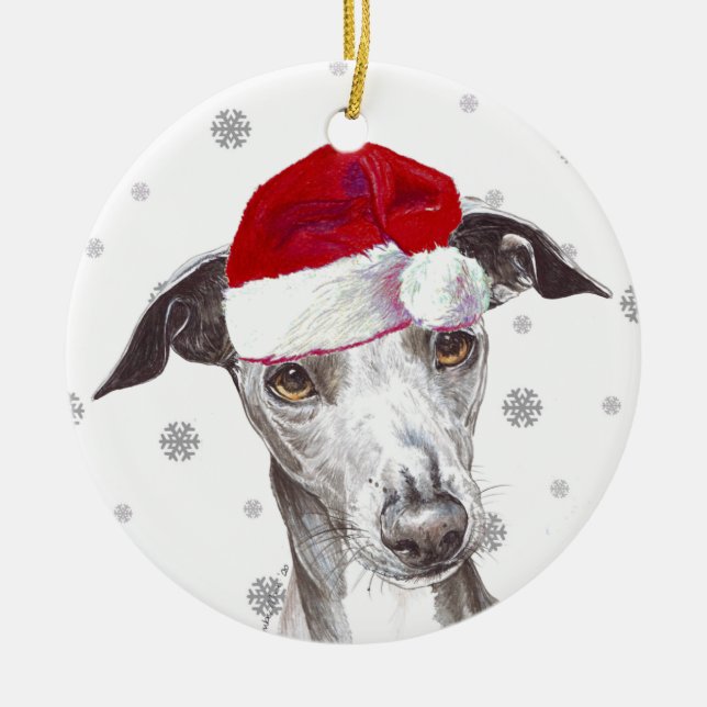 Italian Greyhound - Weihnachtsmannmütze Christmas  Keramik Ornament (Vorne)