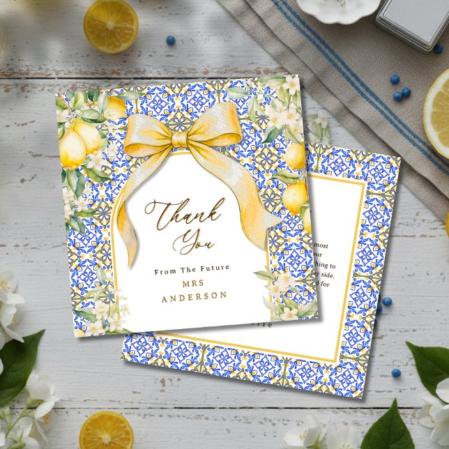 Italian Lemon Mediterranean Tile Elegant Coquette Dankeskarte (Italian Lemon Mediterranean Tile Elegant Coquette Thank You Card)