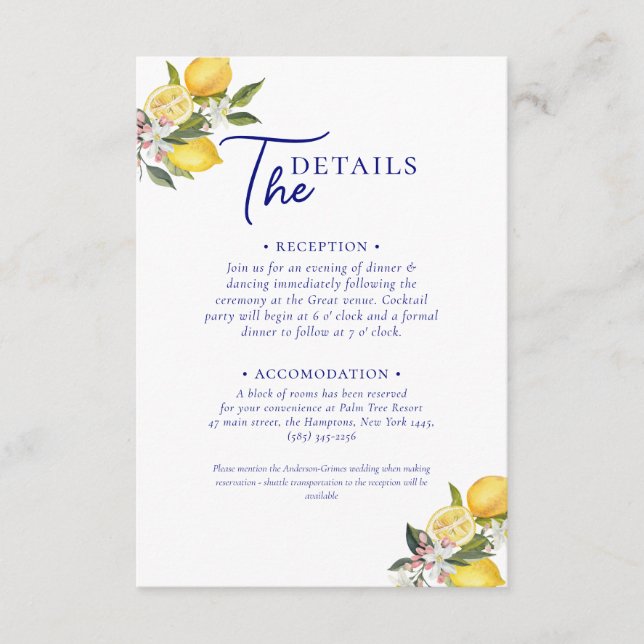 Italian Mediterranean Tile & Lemon Wedding   Begleitkarte (Vorderseite)
