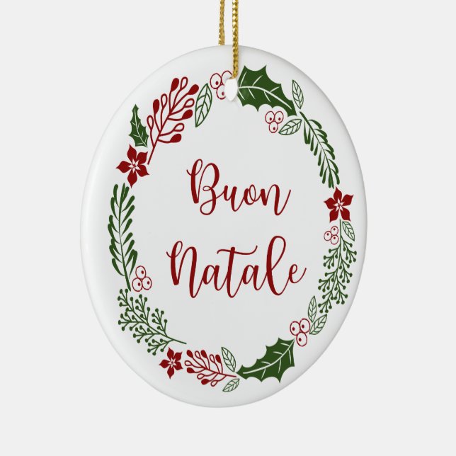 Italian Merry Christmas Wreath, Buon Natale Keramik Ornament (Rechts)