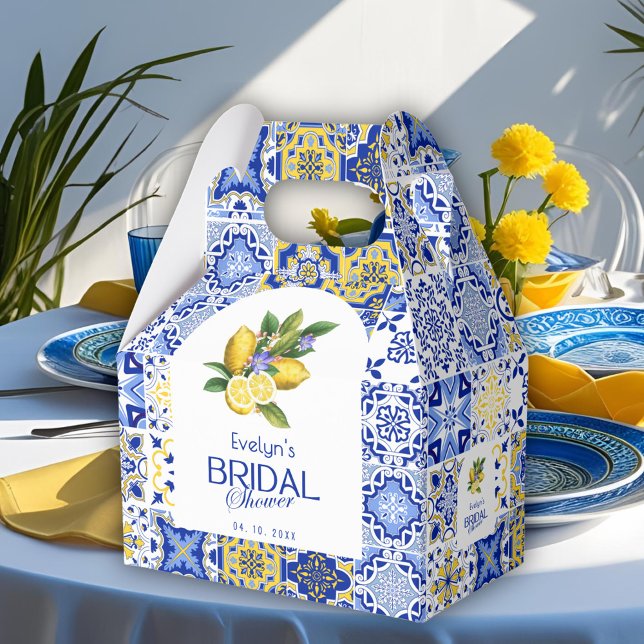 Italian Mosaic Blue Tile & Lemons Bridal Shower Geschenkschachtel (Von Creator hochgeladen)