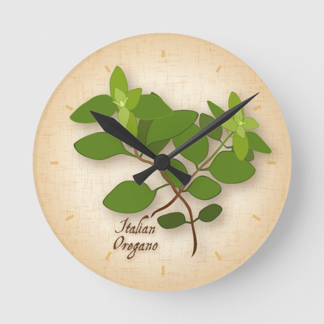 Italian Oregano Herb Clock Runde Wanduhr (Vorderseite)