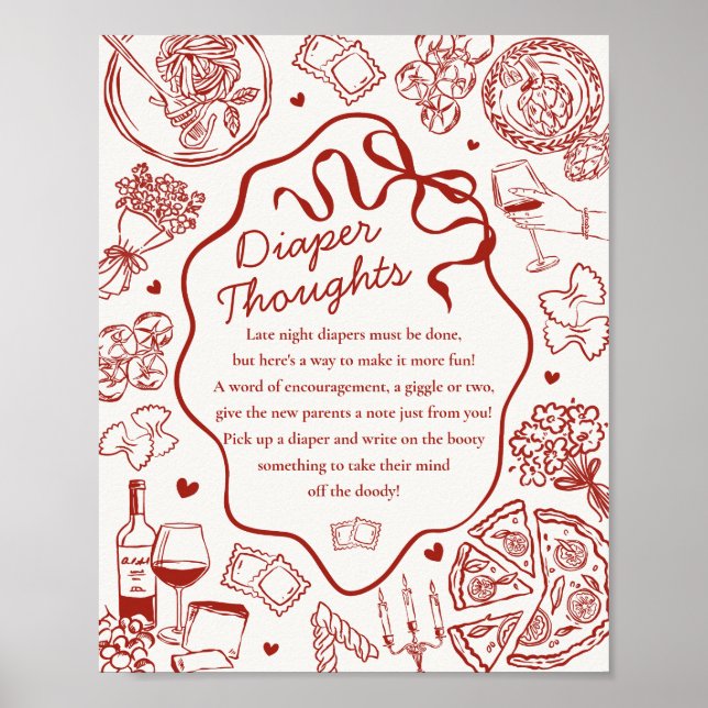 Italian Pasta Baby Shower Diaper Thoughts Game Poster (Vorne)