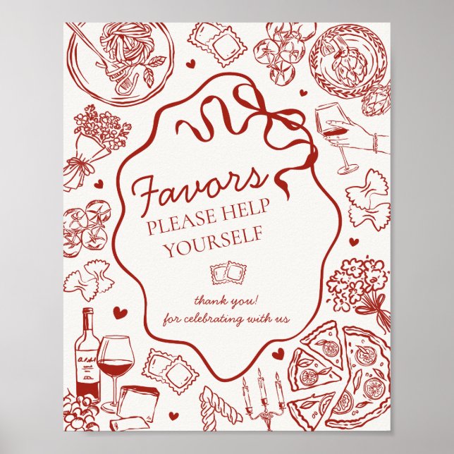 Italian Pasta Dinner Party Favors Sign Poster (Vorne)