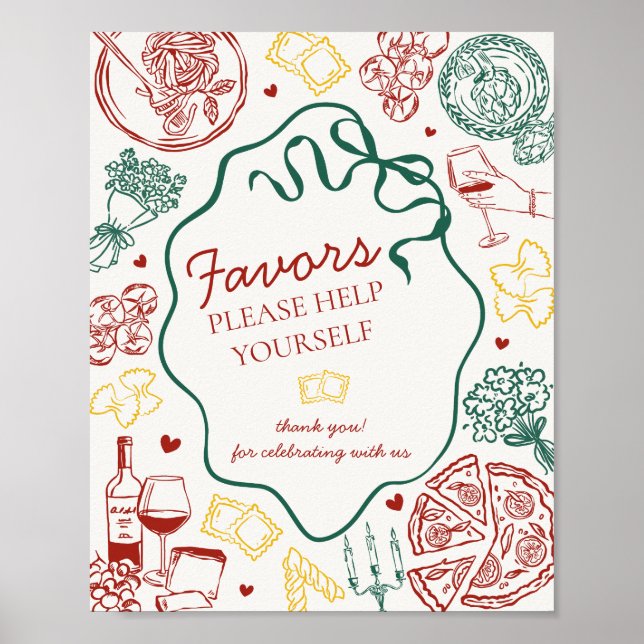 Italian Pasta Dinner Party Favors Sign Poster (Vorne)