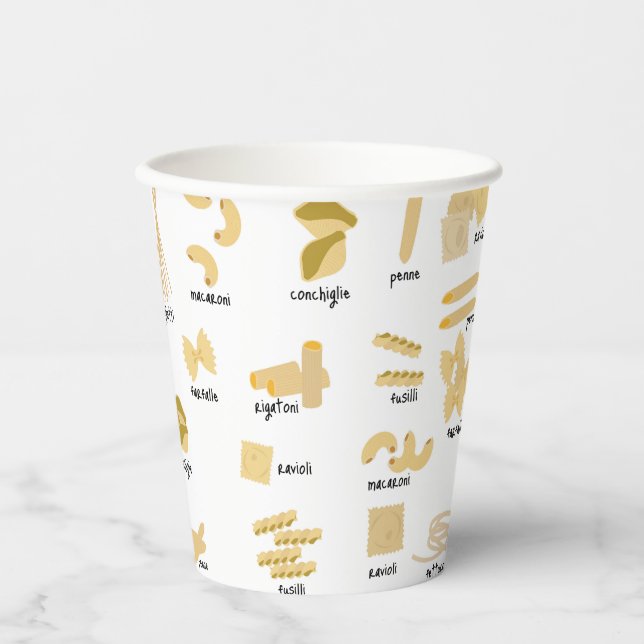 Italian Pasta Shapes & Names Pattern Pappbecher (Vorderseite)