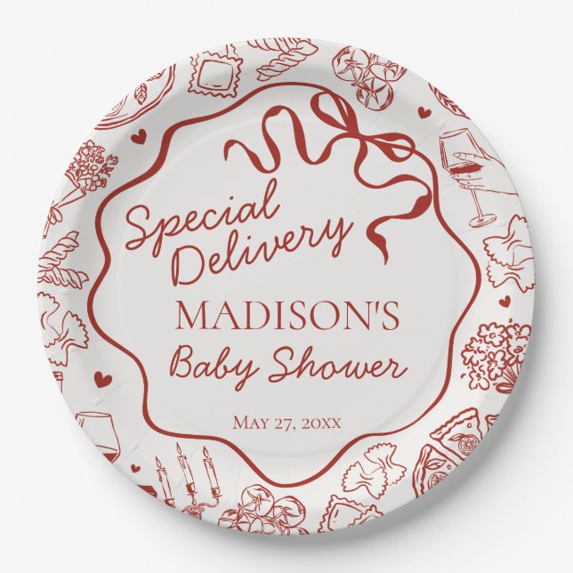 Italian Pasta Special Delivery Baby Shower Pappteller (Vorderseite)