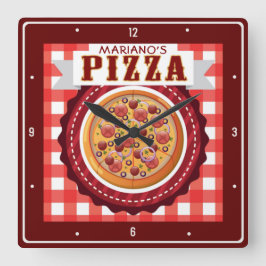 Italian Pizzeria Personalized Pizza Parlor Shop Quadratische Wanduhr