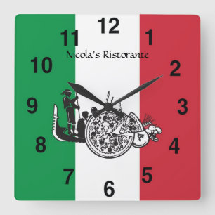 Italian Restaurant Pizzaria Clock Quadratische Wanduhr