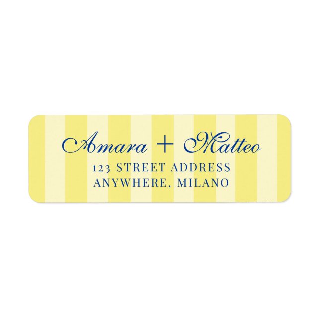 Italian Striped Blue Yellow Wedding Return Address (Vorne)
