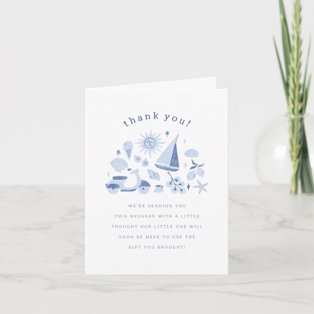 Italian Summer Blue Boy Baby Shower Thank You Dankeskarte (Vorderseite)