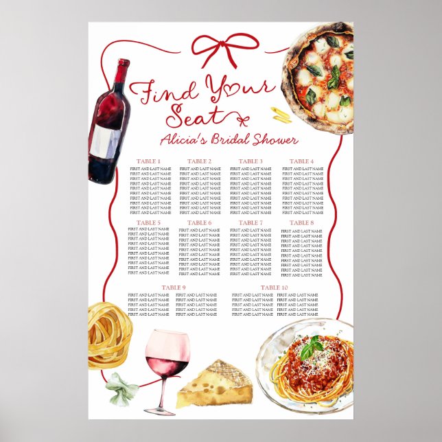 Italian That's Amore Bridal Shower Seating Chart Poster (Vorne)