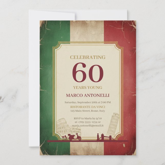 Italian Vintage 60th Birthday Invitation (Devant)