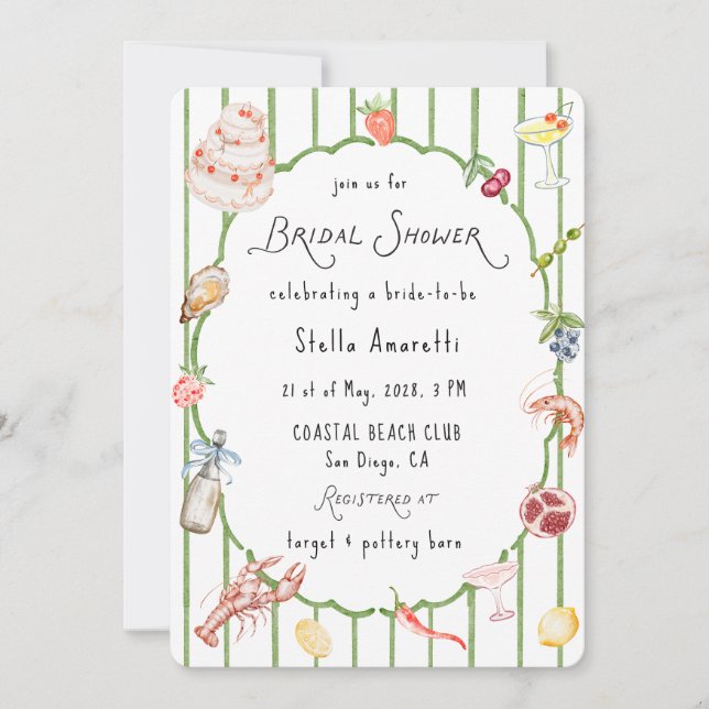 Italian Watercolor Rustic Bridal Shower Invitation Einladung (Vorderseite)