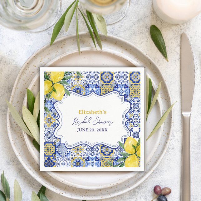 Italian watercolor tiles with lemon Bridal Shower Serviette (Von Creator hochgeladen)