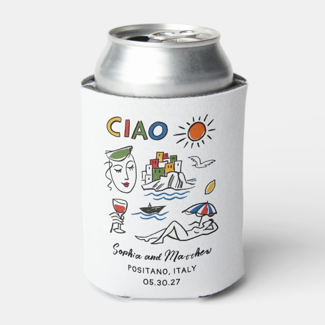 Italian Wedding Hand Drawn Amalfi Coast Modern  Dosenkühler (Kanne Vorderseite)