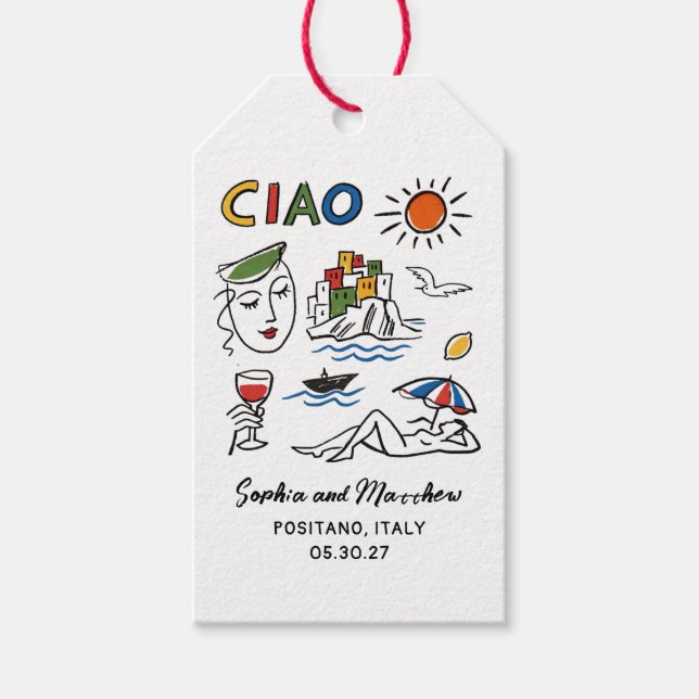 Italian Wedding Whimsical Hand Drawn Amalfi Coast  Geschenkanhänger (Vorderseite)