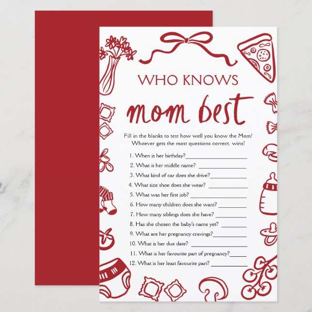 Italian Who Knows Mommy Best Baby Shower Game (Vorne/Hinten)