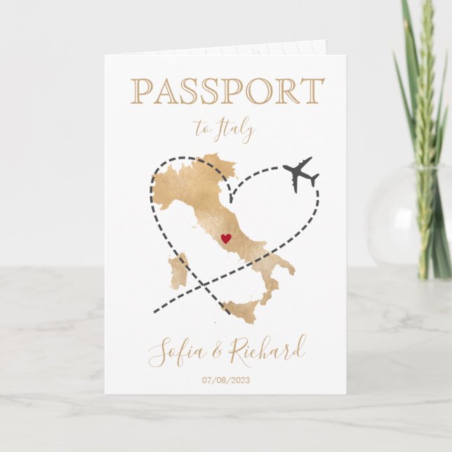 Italie Destination Mariage Passport Gold Carte du  (Devant)