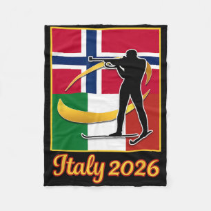 Italien 2026 Biathlon Norwegen und Italien Flaggen Fleecedecke