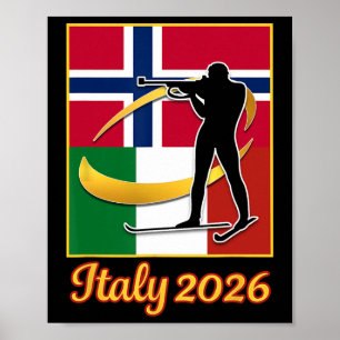 Italien 2026 Biathlon Norwegen und Italien Flaggen Poster