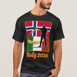 Italien 2026 Biathlon Norwegen und Italien Flaggen T-Shirt