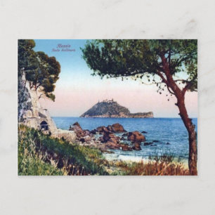 Italien, Alassio, Strand und Offshore-Insel Postkarte
