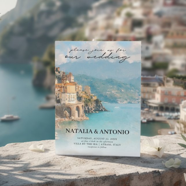 Italien | Amalfi Coast Wasserfarbenhochzeit Einladung (Von Creator hochgeladen)