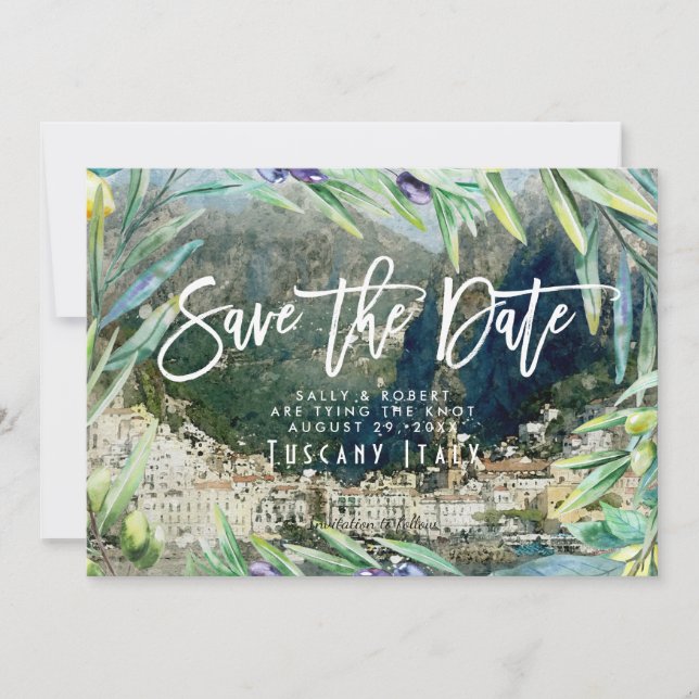 Italien amalfi Oliven Hochzeit speichern Sie die D Dankeskarte (Vorderseite)