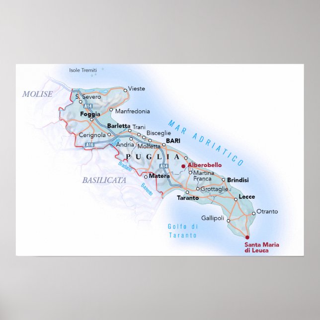 Italien - Apulien - Apulien - Karte - Poster (Vorne)