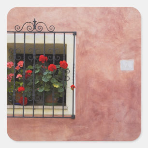 Italien, Asciano, Blumenkästen mit frühlingsfrisch Quadratischer Aufkleber