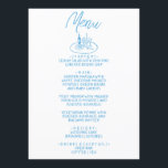 Italien Blauer handgeschriebene, Gezeichnet Medite Menükarte<br><div class="desc">Ein Vintages Retro funky modernes,  blau-weiße Hochzeitsmenü. Das Design ist schick,  mit weißem Hintergrund und blauer Handschrift. Mit handgezeichnetem Set aus Weinflasche und Gläsern und einem Gericht und einer Gabel. Ein perfekter und passender Rahmen für die ganze Suite.</div>