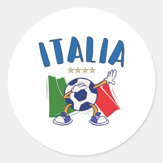 Italien - Dabbing Fußball-Flagge - 4 Sterne Runder Aufkleber (Vorderseite)