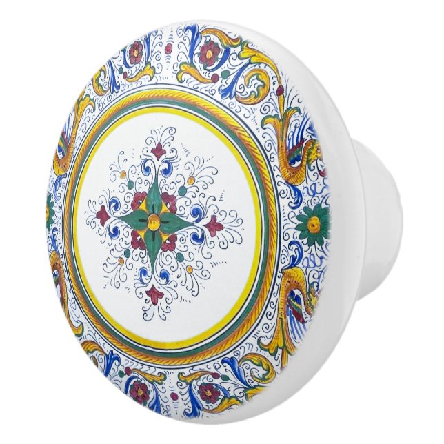 Italien Deruta Intricate Floral Motif Kabinettschr Keramikknauf (Rechts)