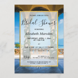 Italien Elegantes Gold Blue Green Brautparty Einladung