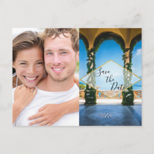 Italien Elegantes Save the Date Blue Green Gold Fo Ankündigungspostkarte