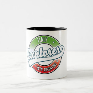 Italien-Entdecker-Logo für Abenteuer. Zweifarbige Tasse