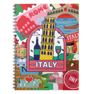 Italien - farbenfrohe Briefmarke und Aufkleber Notizblock