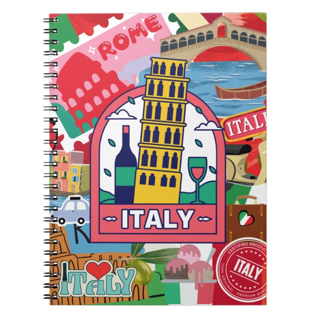 Italien - farbenfrohe Briefmarke und Aufkleber Notizblock (Vorderseite)