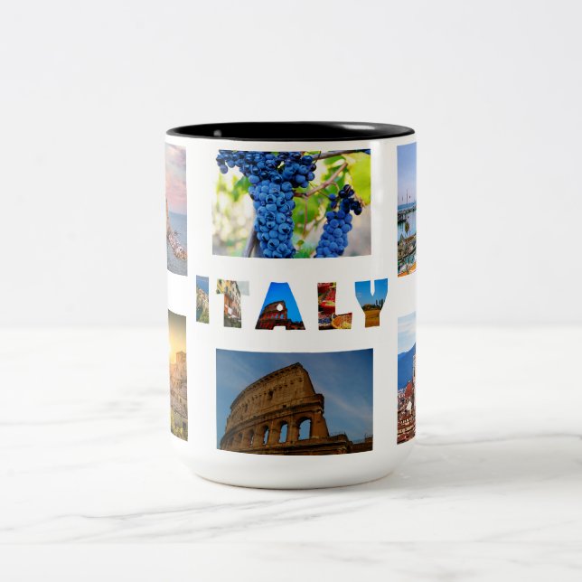 Italien Ferien 6 Reisen Fotos Collage Zweifarbige Tasse (Mittel)